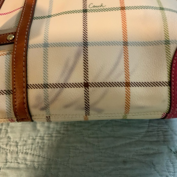 Coach Plaid Tote Bag with Pink Accents - Picture 5 of 10